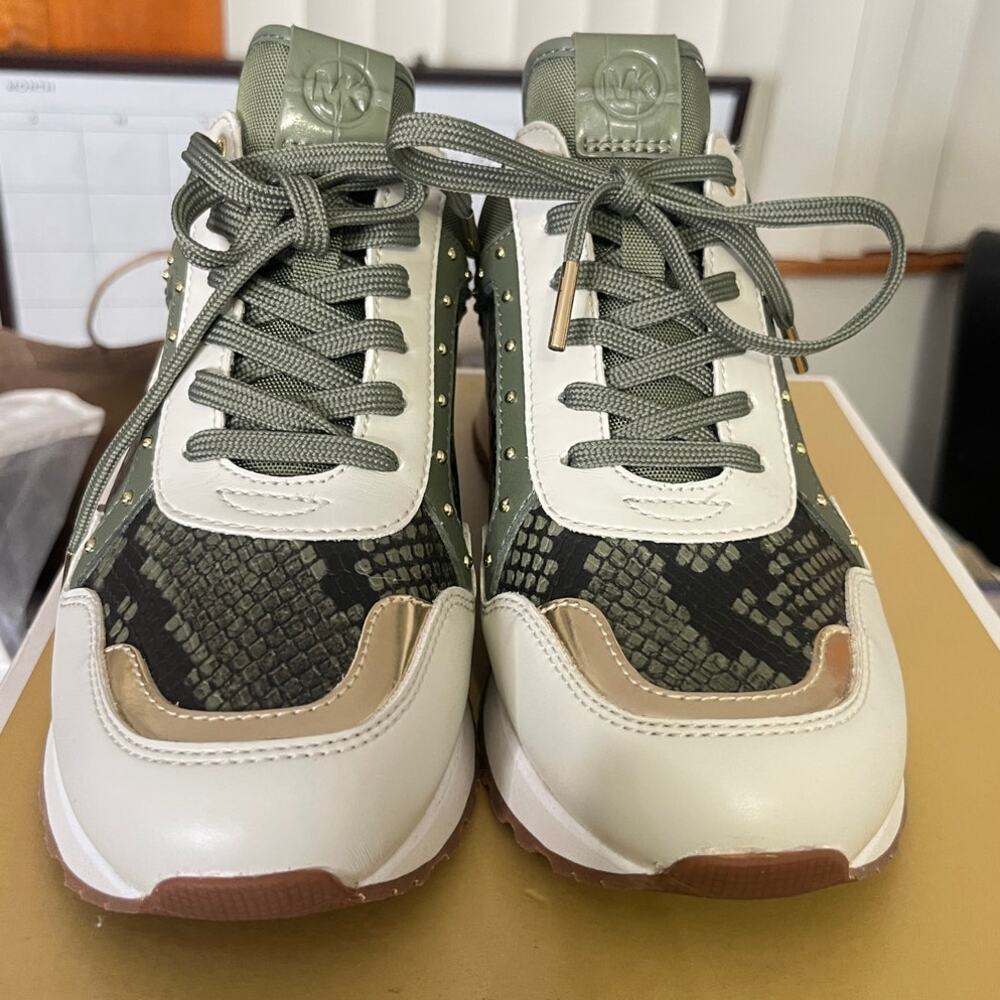 Michael Kors Wilma Trainer Army Green Snakeskin Sneakers Tennis shoes Size 9 - Picture 10 of 12